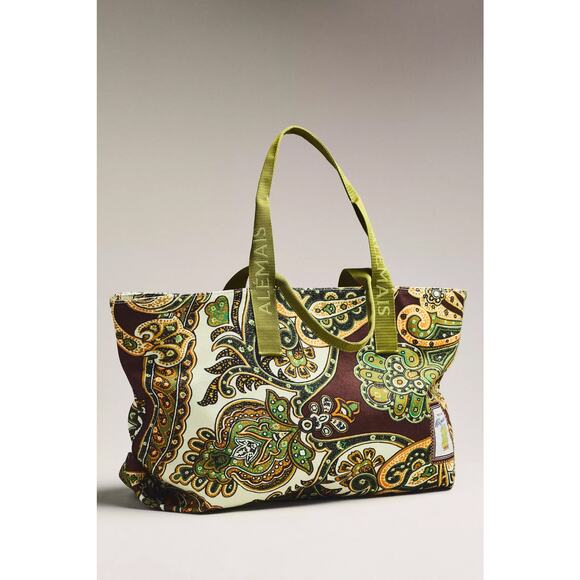 nwt ALEMAIS x ANTHROPOLOGIE Connie Beach Tote in green brown paisley - Picture 1 of 4